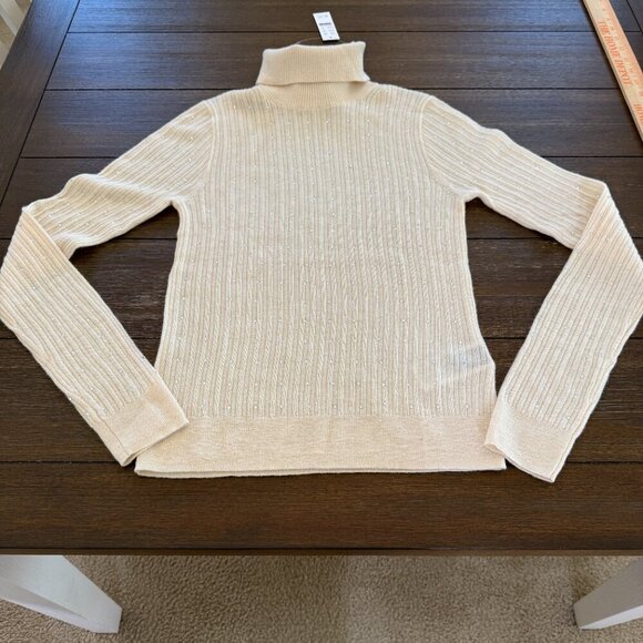 J. Crew Featherweight cashmere turtleneck sweater with rhinestones Size Small - Picture 5 of 11